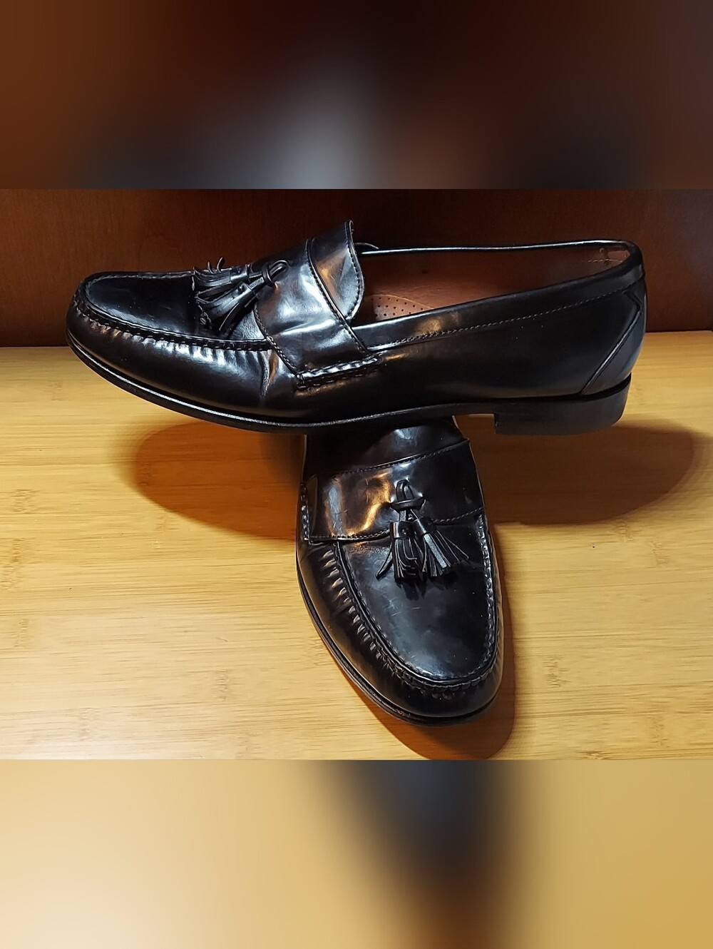 ALLEN EDMONDS STOWE 42390 MEN'S BLACK LEATHER TASSEL LOAFERS SIZE 15 M MADE USA